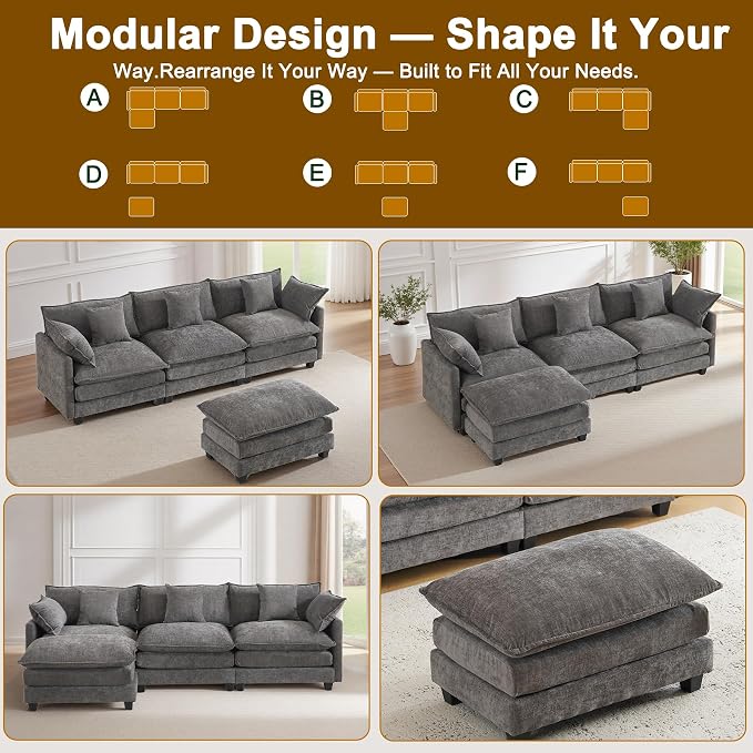 111.4" L-Shaped Cloud Chenille Sofa Sectional Couch - Image 6