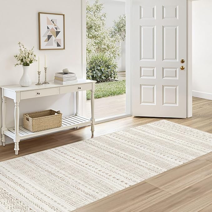 cotiled Hallway 2.6x8 Runner Rugs Washable Boho Rug Brown/Cream | Stain by COTILED