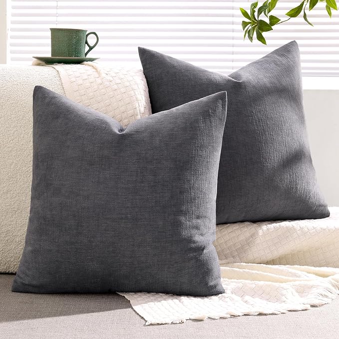 MIULEE Grey Chenille Couch Throw Pillow Covers, 18x18 | Set of 2, Soft - Image 8