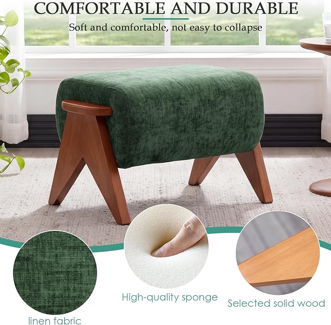 Linen Padded footstools Mid Century Modern Ottoman - Image 3