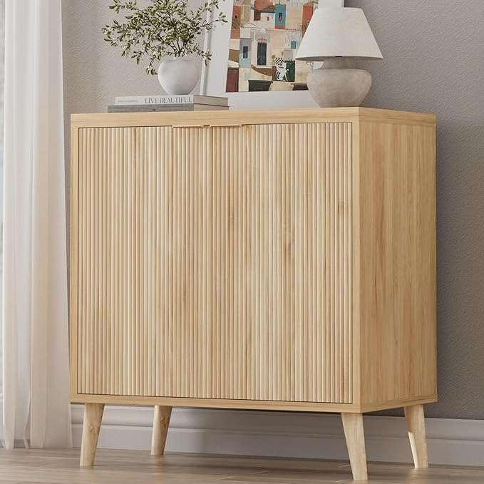 Homleke Buffet Cabinet with Storage, Modern Fluted Accent Sideboard with Doors by Homleke