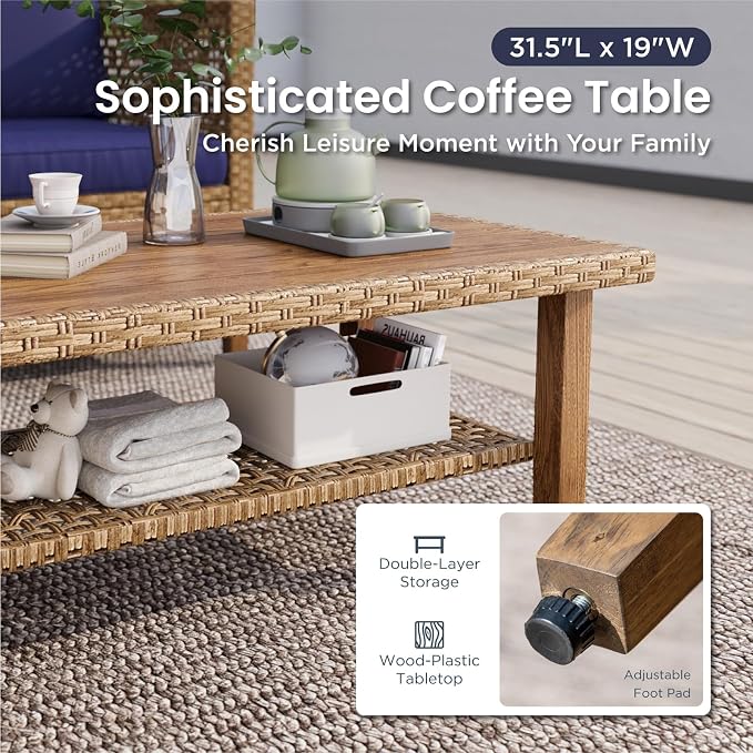 PHI VILLA Sectional Outdoor Couch, L-Shaped Wicker Patio Sofa Set, Small Rattan - Image 5