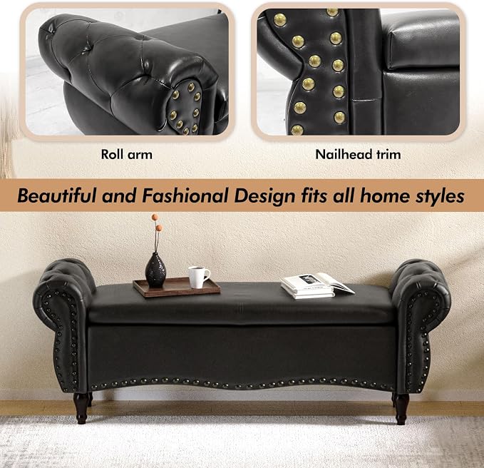 ZZW Storage Ottoman Bench, Tufted Bed Benches - Image 5