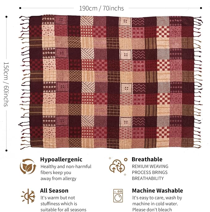 Boho Throw Blanket, Patchwork Large Blankets - Image 7