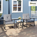 Outsunny 3 Pieces Rocking Wicker Outdoor Bistro Set, Rattan Patio Furniture Set - Image 2