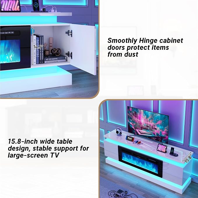 chartustriable 71IN LED TV Stands w/40 inch Fireplace Power Outlet - Image 8