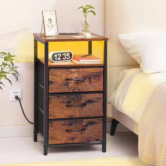 Yoobure Night Stand with Charging Station, 16 Colors LED Nightstand with USB - Image 2