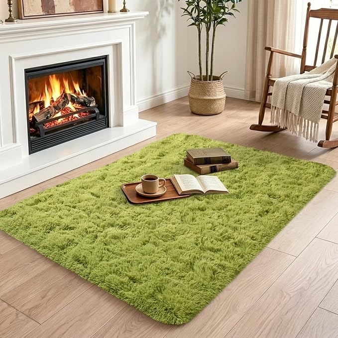 2x3 Green Fluffy Soft Area Rug Non-Slip - Image 4