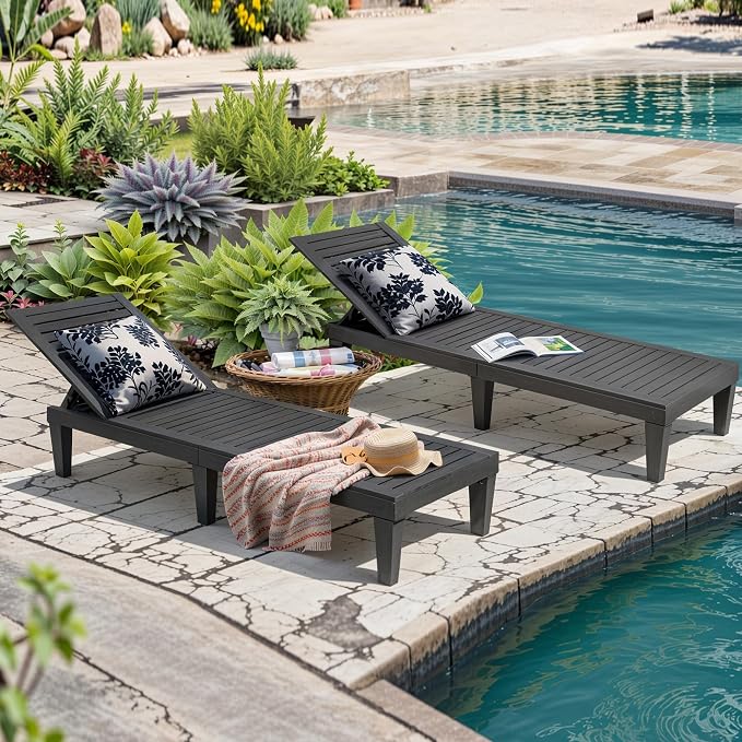 Outdoor Chaise Lounge Chairs Set of 4, 5-Position Adjustable Heavy Duty Tanning - Image 3