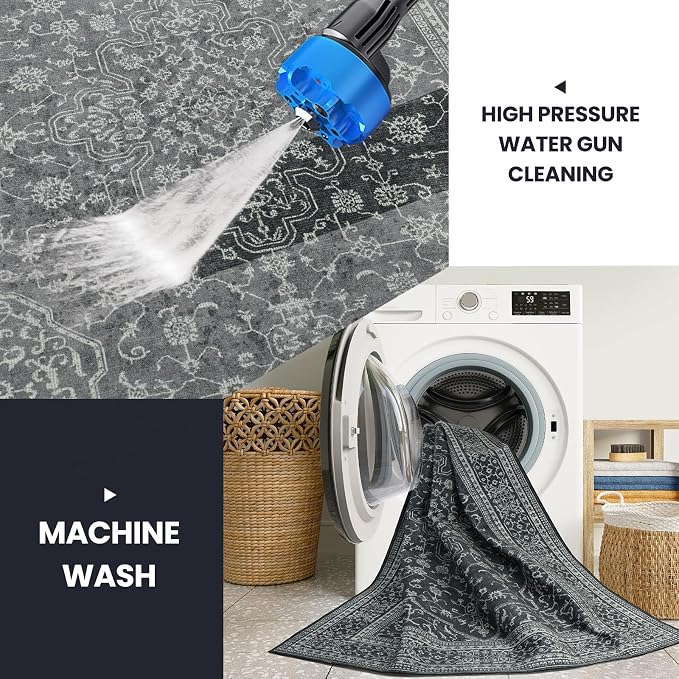 8x10 Washable Area Rugs for Living Room, Dining Room- Black White | Ultra Soft - Image 3