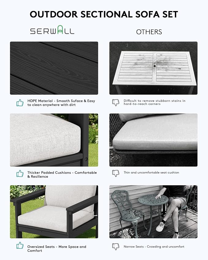 SERWALL HDPE Patio Sofa Set, 3-piece Sectional Outdoor Furniture Set, All - Image 5