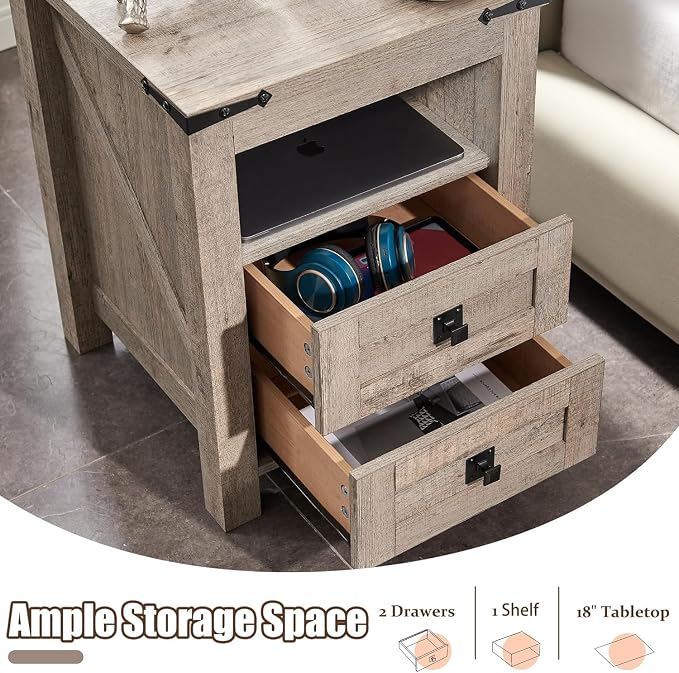 T4TREAM Farmhouse Nightstand Set of 2, Rustic End Table - Image 5