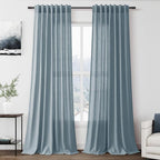 Light Blue Linen Curtains for Living Room Bedroom 100 Inches Long Back Tab Rod by Nanspring