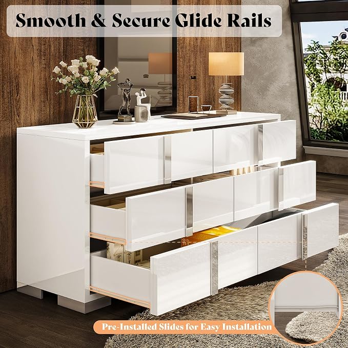 AMERLIFE 54" W High Gloss 6 Drawers Dressers - Image 3