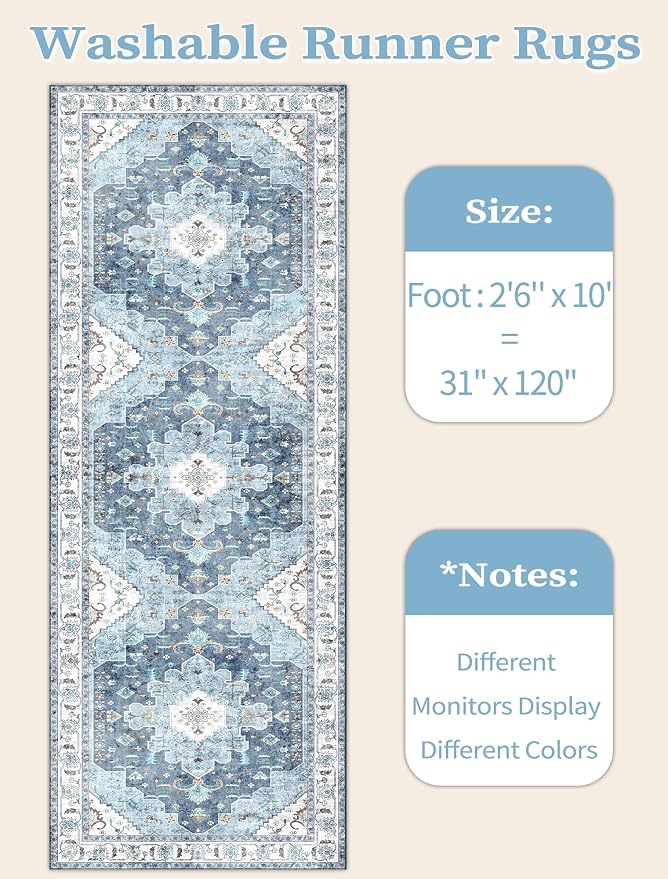 SERISSA 2'6"x10' Washable Non Slip Boho Runner Rug - Image 5