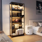 65" Tall Display Case with Glass Doors, Lighted Display Cabinet Bookcase with - Image 4
