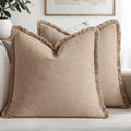 MIULEE Boho Linen Fringe Decorative Throw Pillow Covers Camel 20x20 | Set of 2 by MIULEE