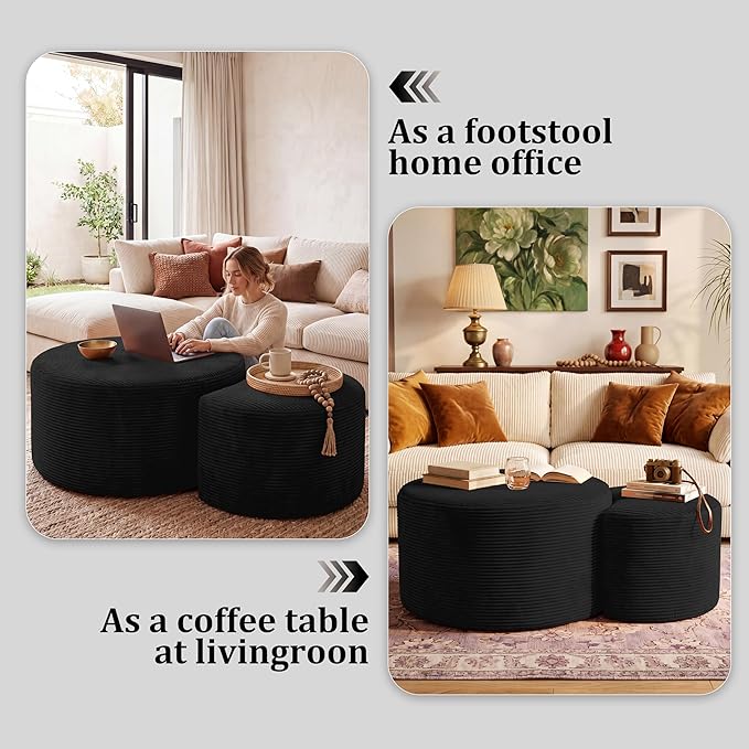 BSHOMGI Boneless Ottoman Nesting Coffee Table Set of 2, Corduroy Soft Foot Rest - Image 3