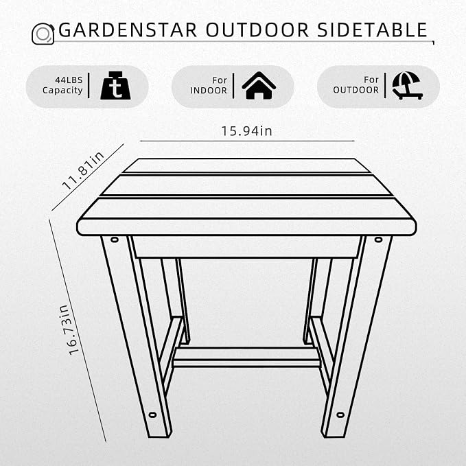 GARDENSTAR Adirondack Square Side Table, one-Tier Outdoor end Table, Patio Side - Image 3