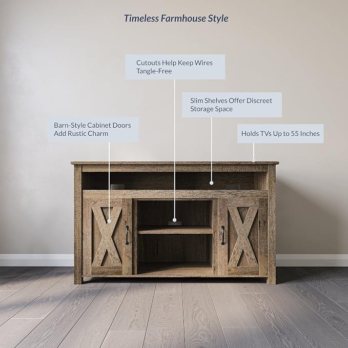 BELLEZE Modern 48 Inch Barn Door Wood TV Stand & Media Entertainment Center - Image 3