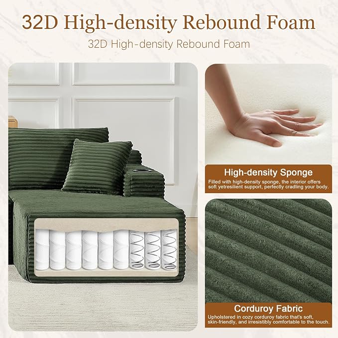 134 Inch Modular Sectional Sleeper Sofa, Boneless Cloud Couch - Image 3