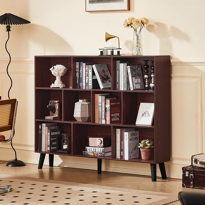 LEYAOYAO 10 Cube Bookshelf, 3 Tier Vintage 55" Wide Bookcase - Image 8