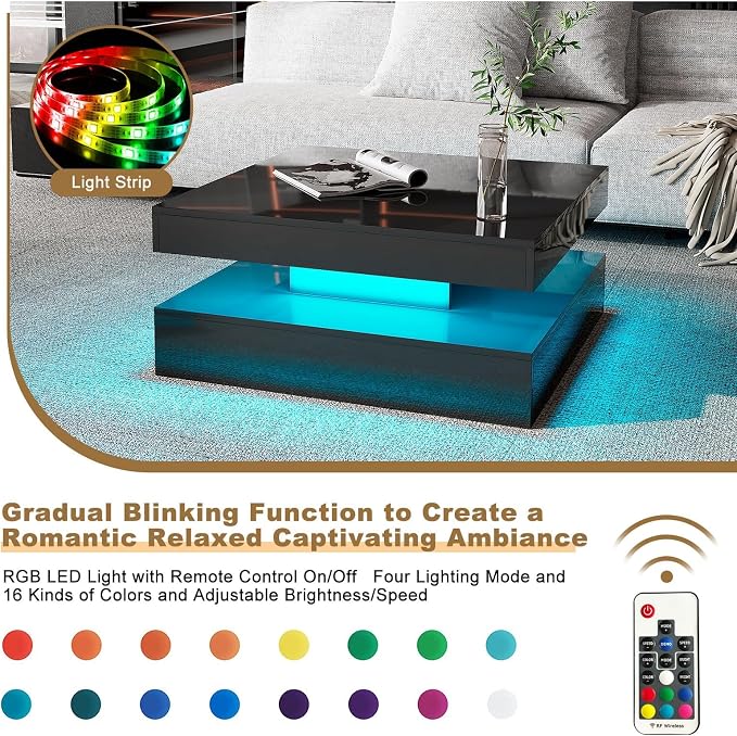 HedoAjim Black LED Coffee Table - Image 3