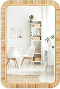 Barnyard Designs Rectangular Rattan Wall Mirror, Natural Tan Woven Rattan Frame by BarnyardDesigns