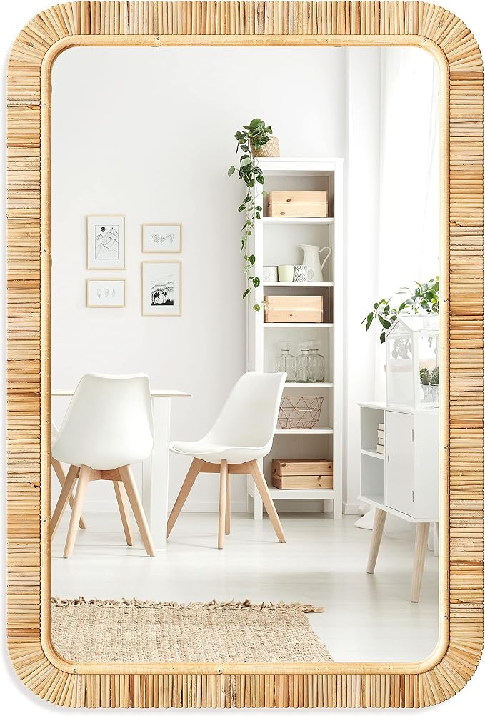 Barnyard Designs Rectangular Rattan Wall Mirror, Natural Tan Woven Rattan Frame by BarnyardDesigns
