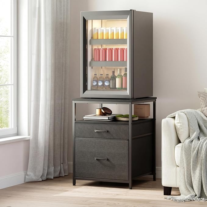 Herture Mini Fridge Stand with 3 Storage, Mini Fridge Cabinet, Beverage Fridge - Image 3