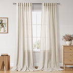 Extra Long Warm Beige Linen Curtains 120 Inch by Nanspring