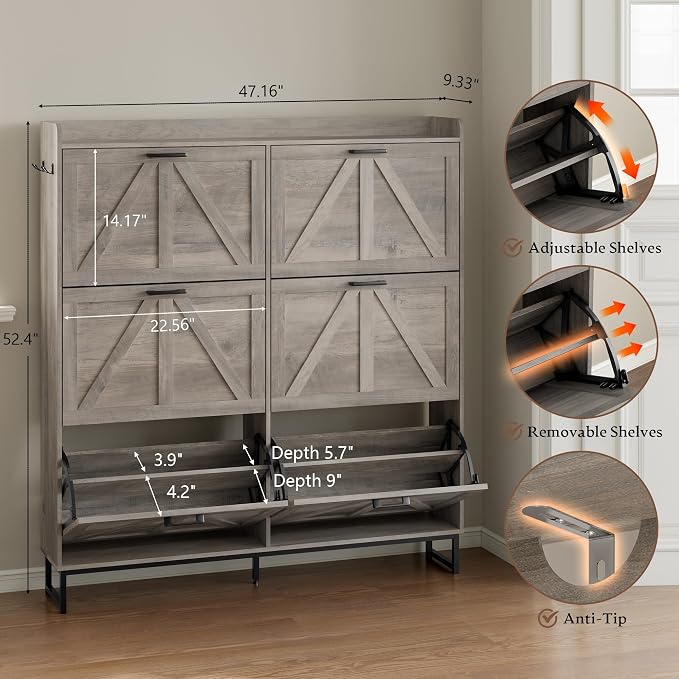 BORNOON Shoe Cabinet with 6 Flip Drawers Narrow Shoe Storage Cabinet Organizer - Image 2
