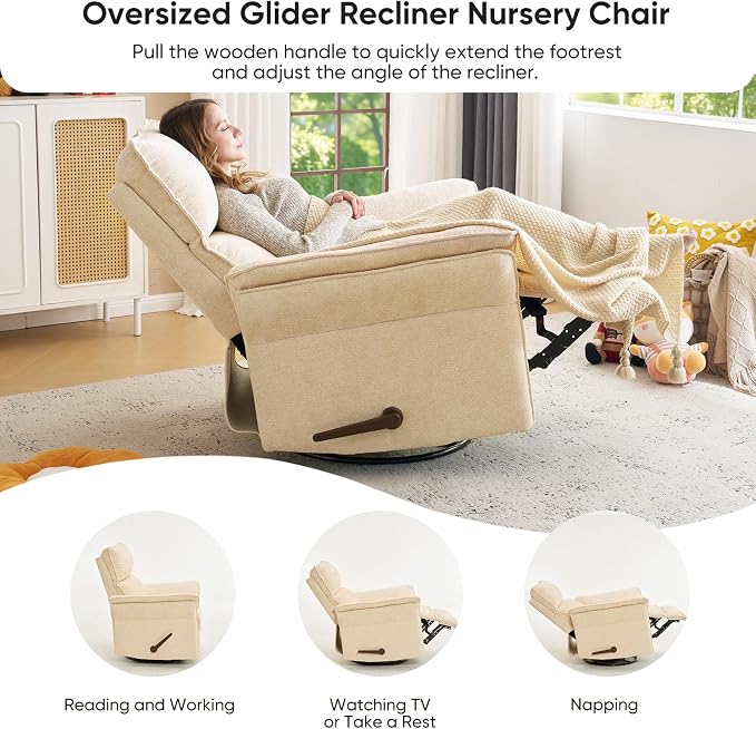 Rocking Chair Nursery with Adjustable Headrest, Manual Swivel Rocker Recliner - Image 5