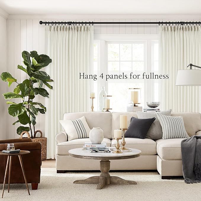 Topfinel 96 Inches Long Pinch Pleated Semi Sheer Curtains, Natural Linen - Image 6