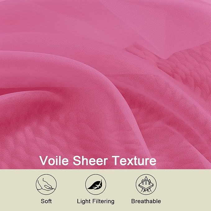 Hot Pink Sheer Curtain for Bedroom Living Room 78 Inches Long 2 Panels Set - Image 3