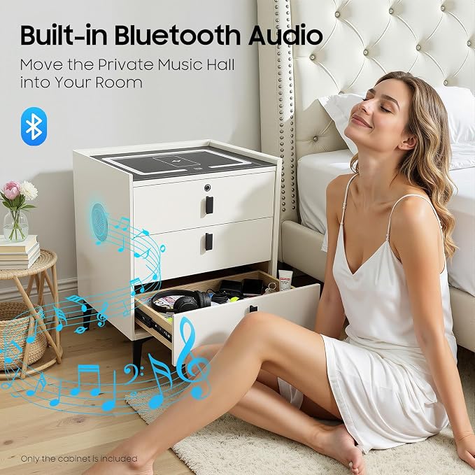 Smart Nightstand with Charging Station, Adjustable LED, USB Ports, Fingerprint - Image 5
