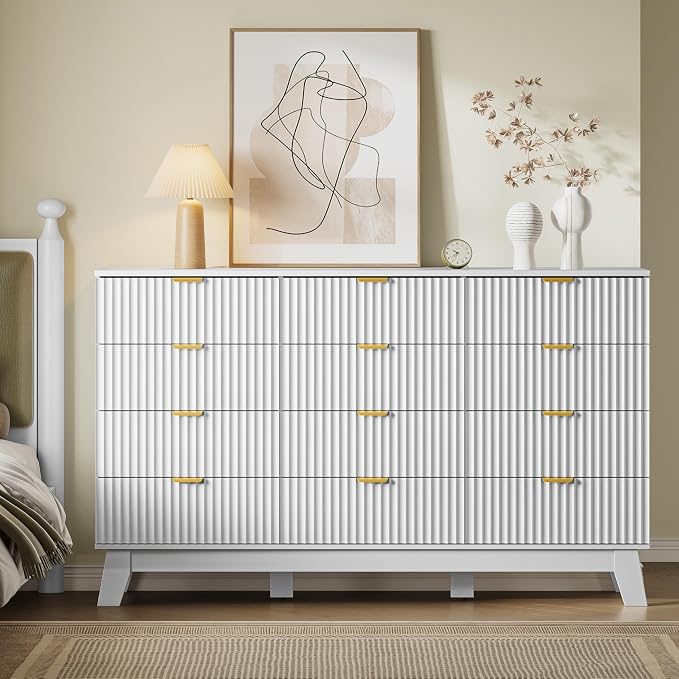 BORNOON 57" Wide Dresser for Bedroom, 12-Drawer Fluted Dresser - Image 5