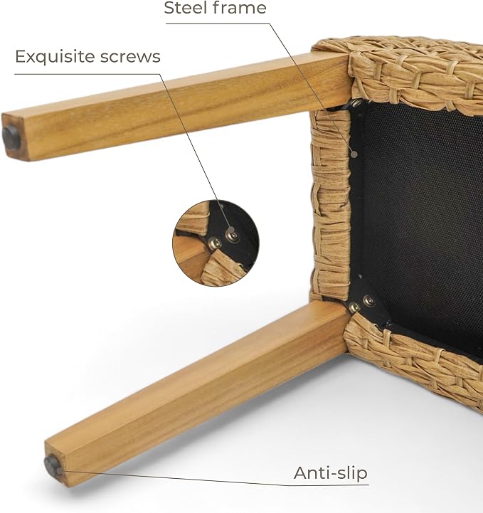 Outdoor Backless Bench, All-Weather Wicker & Solid Acacia Wood, Premium Garden - Image 3