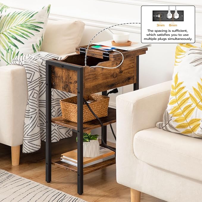 HOOBRO End Table with Charging Station, Narrow Side Table, Flip Top Nightstand - Image 4
