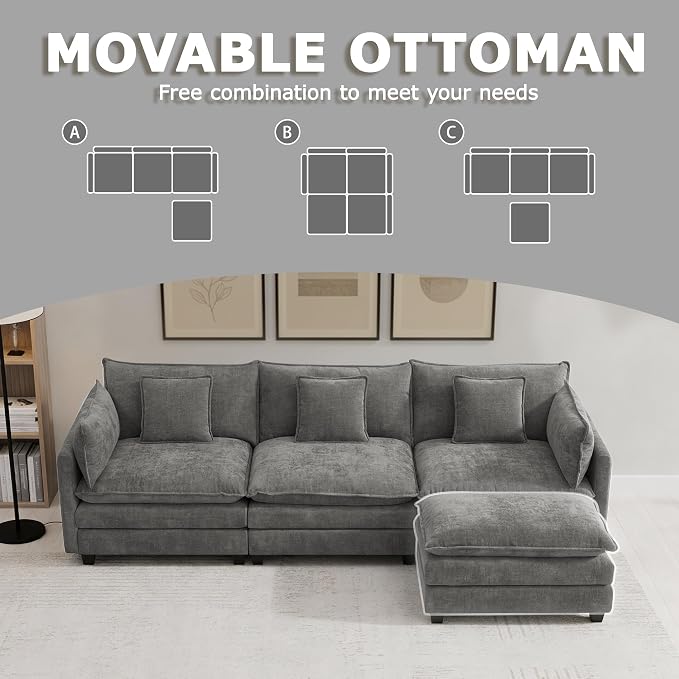 113” Modular Sectional Sofa, L Shaped Cloud Couch - Image 5
