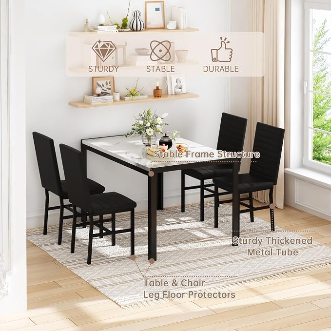 Recaceik Dining Table Set for 4, Modern 5 Piece Dining Table Set Faux Marble - Image 8