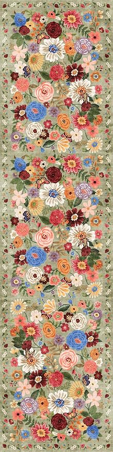 Green Floral Hallway Runner Rug 2'6"x14 - Image 2