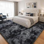 PLHXFR 9x12 Area Rugs Living Room: Fluffy Bedroom Soft Shag Rug Black Grey | - Image 3