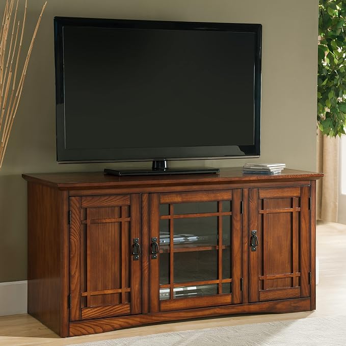 Leick Home 82350 Solid Wood Mission Oak Three Door TV Stand - Image 8
