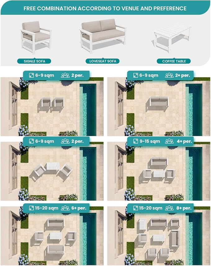 SERWALL 3 Pieces HDPE Outdoor Sofa Bistro Set - Image 9