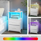 TUTOTAK LED End Table with Charging Station, Nightstand with Cloth Drawer - Image 7