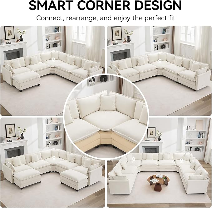 113'' V Shaped Cloud Sectional Sofa, Oversized Deep Seat Couches - Image 6