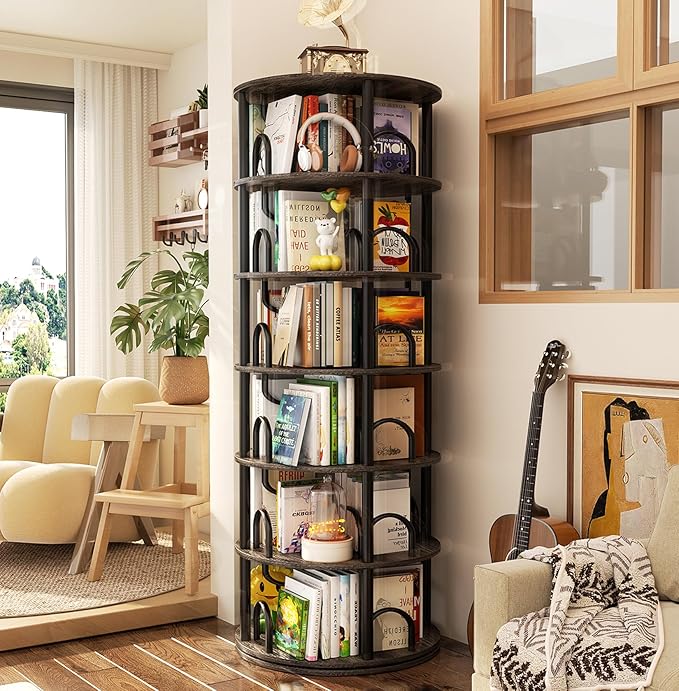 Aheaplus 6 Tier Rotating Bookshelf Tower, Revolving Bookcase, 360° Round by Aheaplus
