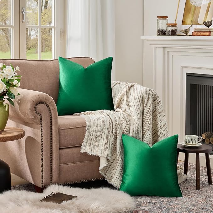 GIGIZAZA Green Velvet Pillow Covers 16x16 Decorative Pillows Pack of 2 | Throw - Image 3