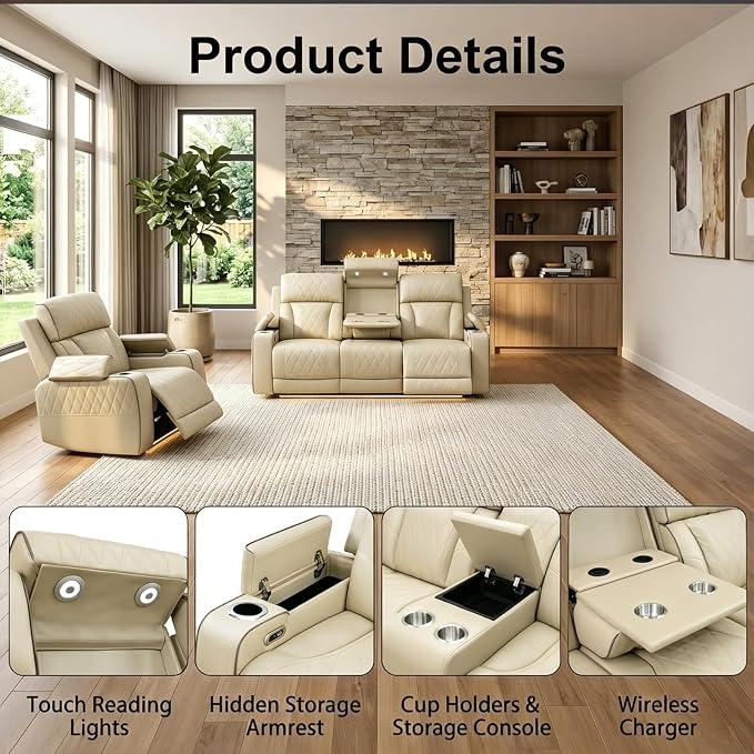Power Recliner Sofa Set with LED Lights, Includes a Manual Recliner 1 Seat and - Image 3